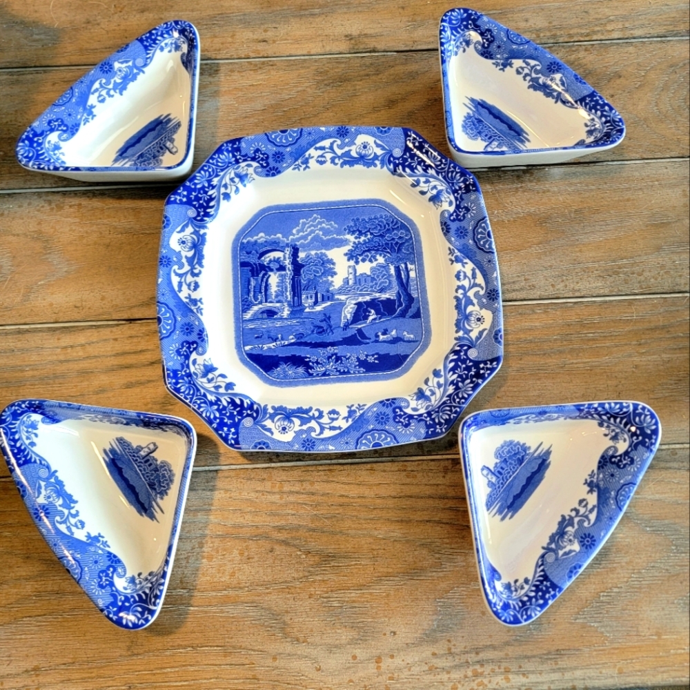 Spode Blue Italian 5 piece serving set. Blue and white China. Great condition.